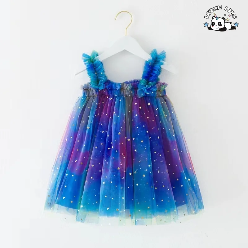 LEZONKIDS - Wholesale New Design summer  sweet tie dye tutu sparkle printed pattern girls dresses